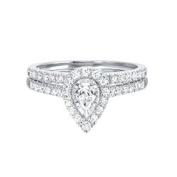 Front view 14k White Gold 3/4 tdw Diamond Halo Wedding Set