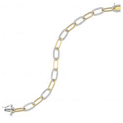 Front View 14k Yellow Gold and Diamond PaperClip Bracelet