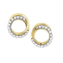 Front View 14k Yellow Gold Diamond Double Circle Earrings
