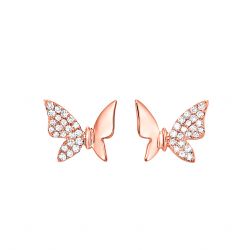 Front View 14k Rose Gold Diamond Butterfly Earrings