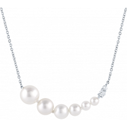 14k White Gold Graduated Akoya Pearl and Diamond Necklace