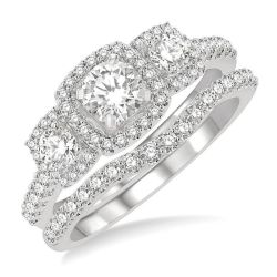 Azura Arcadia Symphony Cushion Shape Past Present & Future Halo Diamond Wedding Set