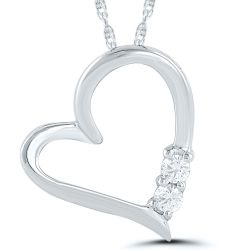 10k White Gold .10tdw two stone heart pendant with chain