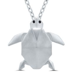 Silver Sea Turtle Pendant .01ctw Black Diamond