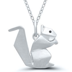 Silver Origami Squirrel .01ctw Black Diamond