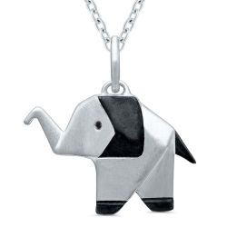 Silver Origami Miniature Elephant Pendant .01ctw Black Diamond