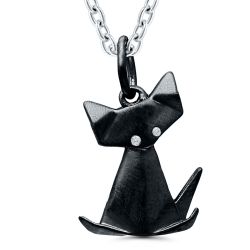 Miniature Black Cat Origami Diamond Pendant .01ctw