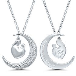 Silver Mother & Child Moon Pendant