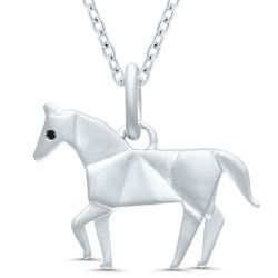 Silver Horse Pendant .01ctw Black Diamond