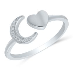 Silver Heart and Moon Ring
