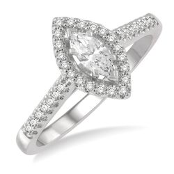 Elara Marquise Halo Cathedral Diamond Engagement Ring in 14K White Gold