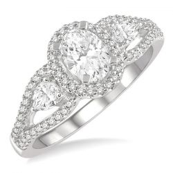 Oval Shape 3 Stone Semi-Mount Diamond Engagement Ring