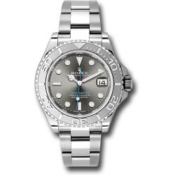  *Pre-Owned* Rolex Steel and Platinum Rolesium Yacht-Master 37 Watch - Dark Rhodium Dial