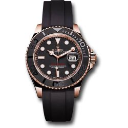  *Pre-Owned* Rolex Everose Gold Yacht-Master 37 Watch - Matt Black Dial - Oysterflex Strap