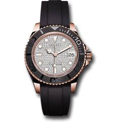  *Pre-Owned* Rolex Everose Gold Yacht-Master 37 Watch - Diamond Paved Dial - Oysterflex Strap