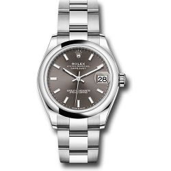  *Pre-Owned* Rolex Steel and White Gold Datejust 31 Watch - Domed Bezel - Dark Grey Index Dial - Oyster Bracelet