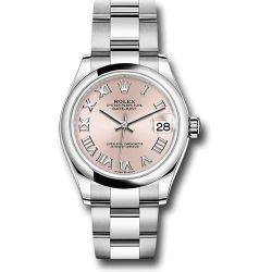  *Pre-Owned* Rolex Steel and White Gold Datejust 31 Watch - Domed Bezel - Pink Roman Dial - Oyster Bracelet