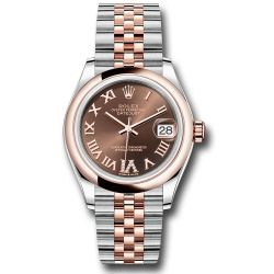  *Pre-Owned* Rolex Steel and Everose Gold Datejust 31 Watch - Domed Bezel - Dark Rhodium Diamond Roman VI Dial - Jubilee Bracelet