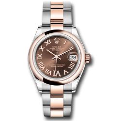  *Pre-Owned* Rolex Steel and Everose Gold Datejust 31 Watch - Domed Bezel - Dark Rhodium Diamond Roman VI Dial - Oyster Bracelet