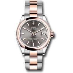  *Pre-Owned* Rolex Steel and Everose Gold Datejust 31 Watch - Domed Bezel - Dark Rhodium Index Dial - Oyster Bracelet