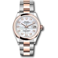  *Pre-Owned* Rolex Steel and Everose Gold Datejust 31 Watch - Domed Bezel - Silver Diamond Dial - Oyster Bracelet