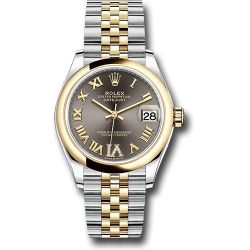  *Pre-Owned* Rolex Steel and Yellow Gold Datejust 31 Watch - Domed Bezel - Dark Grey Diamond Roman Six Dial - Jubilee Bracelet