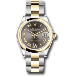  *Pre-Owned* Rolex Steel and Yellow Gold Datejust 31 Watch - Domed Bezel - Dark Grey Diamond Roman Six Dial - Oyster Bracelet