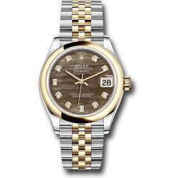  *Pre-Owned* Rolex Steel and Yellow Gold Datejust 31 Watch - Domed Bezel - Dark Mother-of-Pearl Diamond Dial - Jubilee Bracelet