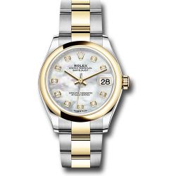  *Pre-Owned* Rolex Steel and Yellow Gold Datejust 31 Watch - Domed Bezel - Mother-of-Pearl Diamond Dial - Oyster Bracelet
