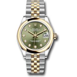  *Pre-Owned* Rolex Steel and Yellow Gold Datejust 31 Watch - Domed Bezel - Olive Green Diamond Dial - Jubilee Bracelet