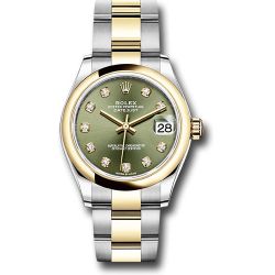  *Pre-Owned* Rolex Steel and Yellow Gold Datejust 31 Watch - Domed Bezel - Olive Green Diamond Dial - Oyster Bracelet