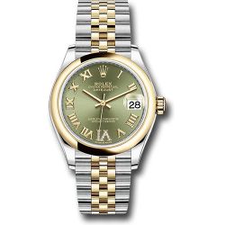  *Pre-Owned* Rolex Steel and Yellow Gold Datejust 31 Watch - Domed Bezel - Olive Green Diamond Roman Six Dial - Jubilee Bracelet