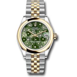  *Pre-Owned* Rolex Yellow Rolesor Datejust 31 Watch - Domed Bezel - Olive Green Floral Motif Diamond 6 Dial - Jubilee Bracelet