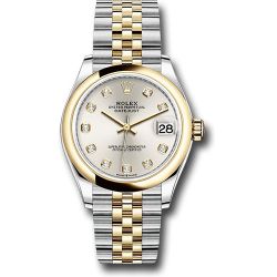  *Pre-Owned* Rolex Steel and Yellow Gold Datejust 31 Watch - Domed Bezel - Silver Diamond Dial - Jubilee Bracelet