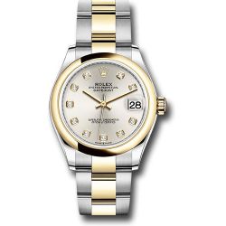  *Pre-Owned* Rolex Steel and Yellow Gold Datejust 31 Watch - Domed Bezel - Silver Diamond Dial - Oyster Bracelet