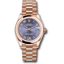  *Pre-Owned* Rolex Everose Gold Datejust 31 Watch - Domed Bezel - Aubergine Diamond Six Dial - President Bracelet