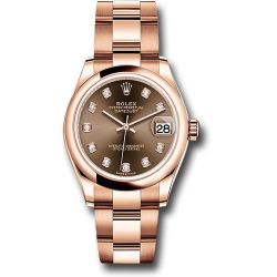  *Pre-Owned* Rolex Everose Gold Datejust 31 Watch - Domed Bezel - Chocolate Diamond Dial - Oyster Bracelet