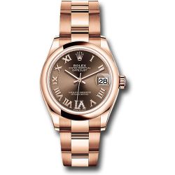  *Pre-Owned* Rolex Everose Gold Datejust 31 Watch - Domed Bezel - Chocolate Diamond Six Dial - Oyster Bracelet