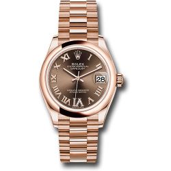  *Pre-Owned* Rolex Everose Gold Datejust 31 Watch - Domed Bezel - Chocolate Diamond Six Dial - President Bracelet