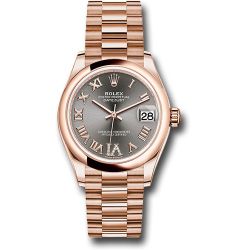  *Pre-Owned* Rolex Everose Gold Datejust 31 Watch - Domed Bezel - Rhodium Diamond Six Dial - President Bracelet