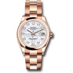  *Pre-Owned* Rolex Everose Gold Datejust 31 Watch - Domed Bezel - Silver Diamond Dial - Oyster Bracelet