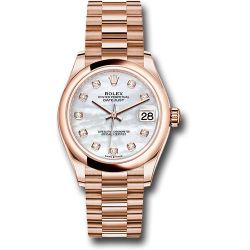  *Pre-Owned* Rolex Everose Gold Datejust 31 Watch - Domed Bezel - Silver Diamond Dial - President Bracelet