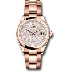  *Pre-Owned* Rolex Everose Gold Datejust 31 Watch - Domed Bezel - Diamond Paved Butterfly Dial - Oyster Bracelet