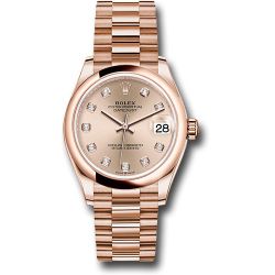  *Pre-Owned* Rolex Everose Gold Datejust 31 Watch - Domed Bezel - RosÃ© Diamond Dial - President Bracelet