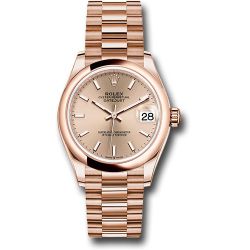  *Pre-Owned* Rolex Everose Gold Datejust 31 Watch - Domed Bezel - RosÃ© Index Dial - President Bracelet