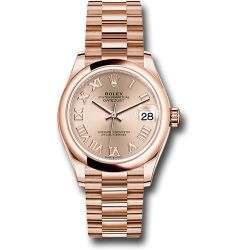  *Pre-Owned* Rolex Everose Gold Datejust 31 Watch - Domed Bezel - RosÃ© Roman Dial - President Bracelet