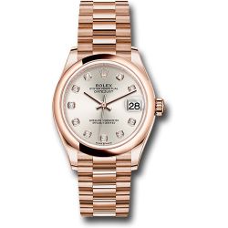  *Pre-Owned* Rolex Everose Gold Datejust 31 Watch - Domed Bezel - Silver Diamond Dial - President Bracelet