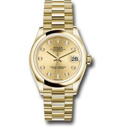  *Pre-Owned* Rolex Yellow Gold Datejust 31 Watch - Domed Bezel - Champagne Diamond Dial - President Bracelet