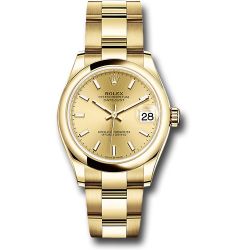 *Pre-Owned* Rolex Yellow Gold Datejust 31 Watch - Domed Bezel - Champagne Index Dial - Oyster Bracelet