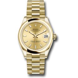  *Pre-Owned* Rolex Yellow Gold Datejust 31 Watch - Domed Bezel - Champagne Index Dial - President Bracelet